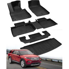 DrCarNow for Ford Explorer Floor Mats 2025 2024 2023 2022 2021 2020, Custom Fit 3 Row All-Weather Floor Mats, Only Fits 6 Passenger Models W/Bucket Seat for Ford Explorer 2020-2025 Accessories