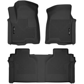 Husky Liners X-act Contour Floor Mats | Fits 2019-2024 Chevrolet Silverado & GMC Sierra 1500; 2020-2024 Silv./Sierra 2500/3500 Crew Cab w/Underseat Storage | Front & 2nd Row, 3-pc Black - 54208