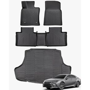 4PCS 2025 for Toyota Camry All Weather Rubber Floor Mats (Include Hybrid) LE/SE/XLE/XSE, TPE All Season Protection Waterproof Anti-Slip Rear Trunk/Cargo Liner, Car Accessories Black
