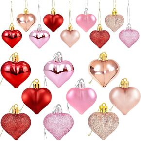 Valentines Day Heart Shaped Ornaments, Valentine's Heart Decorations, Red Pink Rose Gold Heart Shaped Decor Romantic Valentine's Day Tree Hanging Decorations