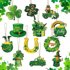 Sintuff 36 Pieces St. Patricks Day Decorations Wooden Shamrock Ornaments for Tree St Patricks Day Ornaments Irish Hanging Decorations for Party