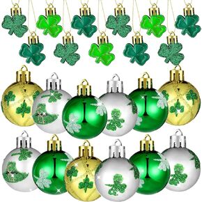 Teling 36 Pieces St. Patrick's Day Decoration Hanging Ornament for Tree Shamrock Hanging Ball Green Plastic Ball Ornament Clover Hat Shamrock Decoration Baubles for St. Patrick's Day Party Supplies