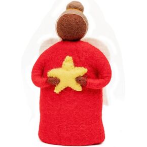 Handmade Felted Wool Guardian Angel Christmas Tree Topper Collection - Heirloom-Quality Peace Angels Xmas Tree Toppers - Versatile Holiday Ornament Christmas Decorations for The Home - Red Angel