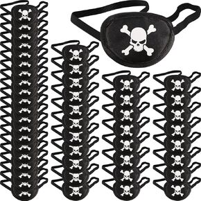 Outus 48 Pcs Halloween Pirate Eye Patches Black Captain Satin Pirate Costume Party Favors for Halloween Adults One Eye Skull Patches Eye Masks