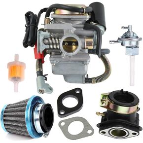 Compatible with 150cc Carburetor for GY6 125cc 150cc Scooters Go Karts ATV Moped Scooter Dune Buggy 152QMJ 157QMI 4 Stroke Engine Electric Choke carb with Air Filter Intake Manifold Fuel Gas