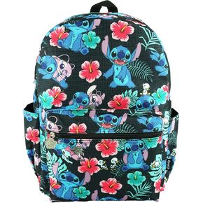 Lilo and Stitch 16 Inch Allover Print Backpack with Laptop Sleeve (Black W/Side Pockets)