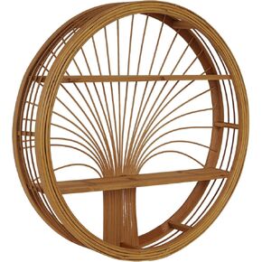 Rattan Round Wall Shelf 2 Tier Boho Floating Shelf Bohemian Handwoven Wicker Wall Shelf Decorative Circle Wall Shelf for Entryway Bedroom Living Room 24" Display Rack Hanging Storage Shelf Wall Decor