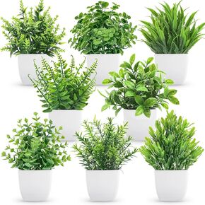 Der Rose 8 Pack Fake Plants Small Artificial Faux Potted Plants for Home Office Farmhouse Bathroom Bedroom Decor Indoor