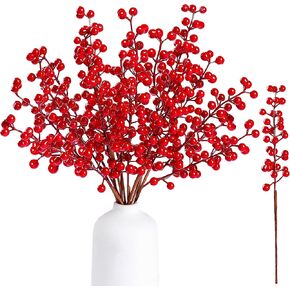 Sggvecsy 15 Pack Artificial Red Berry Stems Christmas Red Berries Holly Berry Branches 11.5inch Faux Berry Picks for Floral Arrangements Christmas Tree Holiday Xmas Ornaments Home DIY Crafts Decor