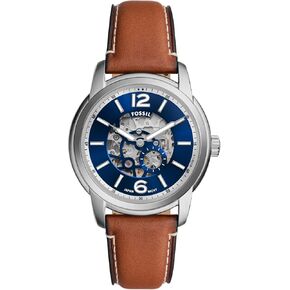 Fossil Men's Heritage Automatic Silver Stainless Steel and Brown Leather Band Watch (Model: ME3263)