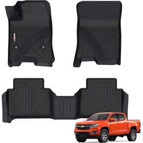 GINOWY-Floor Mats for Chevy Colorado 2023 2024 2025 Crew Cab &GMC Canyon, TPE All Weather Protection Floor Liners for Colorado 2024, Non-Slip Durable Waterproof Custom Fit Accessories, Black