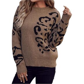 GORGLITTER Women's Graphic Knit Sweater Crewneck Long Sleeve Fall Sweaters Pullover