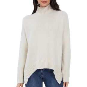 Turtleneck Sweater for Women, Solid Color Loose Fit Oversized Long Sleeve Knitted Pullover