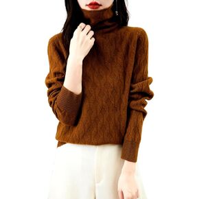 Women's 100% Merino Wool Sweater 2024 Fall Winter Solid Turtleneck Long Sleeve Knitted Pullover Sweater Jumper