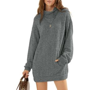 EXLURA Womens Casual Oversized Long Sleeve Sweater Dress with Pocket Loose Fit Knit Fall Winter Long Pullover Sweater Tunic