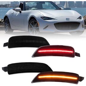 4 PCS Front & Rear LED Side Marker Lights for 2016-2023 Mazda MX-5 Miata ND, Smoked Lens Replace OEM Side Bumper Marker Light, Mazda Amber & Red Turn Signal Lamp