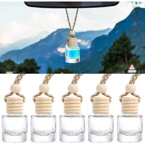 5PCS 8ml Hanging Car Air Freshener, Car Essential Oil Diffuser Bottle Pendant Glass Perfume Bottle Aromatherapy Perfume Bottle Car Decoration, Interior Rear View Mirror Charm for Most Car