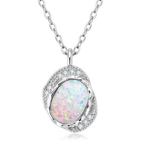 YUNKAI Sterling Silver Opal Necklace for Women, Pear/Round/Oval Cut Gemstone Pendant, October Birthstone Birthday Christmas Gift Fine Jewelry for Her Mothers Day