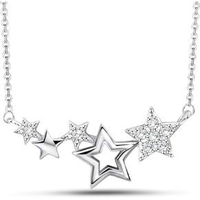 Star Necklace for Girls Teens Women - Sterling Silver Star CZ Pendant Necklace Charm Choker Adjustable Layering Chain Necklaces Day Jewelry Gifts for Christmas