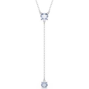 Swarovski Attract Y necklace, Round cut, Blue, Rhodium Finish