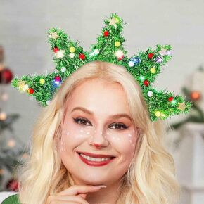 Olbye LED Christmas Headbands Light Up Xmas Hairband Glow Christmas Tree Holiday Costume Accessories for Women