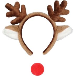 Reindeer Antlers Headband Christmas Antlers Headband and Red Nose Deer Reindeer Costume for Christmas Halloween Party Cosplay