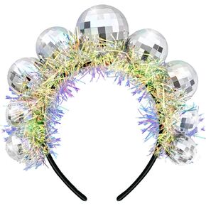 Disco Headband, Silver Vintage Disco Ball Headband,Retro Disco Headwear Women Girl for Halloween Christmas Party New Years Eve Party Accessory