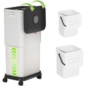 Bathroom Trash Can with Lid, 10 Liter/2.6 Gallon Small Garbage Can Dog Proof , Modern Office Waste Basket with Press Top, Slim Plastic Kitchen Trash Bin for Bedroom, Toilet, Living Room, Cream White