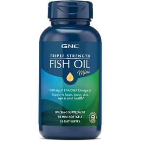 GNC Triple Strength Omega 3 Fish Oil Mini's | Heart, Brain, Joint & Eye Support with EPA & DHA | Non-GMO, Gluten Free | 60 Mini Softgels