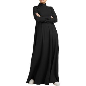 WSPLYSPJY Women High Neck Long Sleeve Abaya Muslim Dress Solid Color Prayer Clothes Islamic Robe
