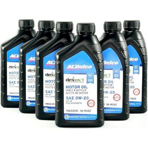 ACDelco 10-9322 19432331 dexos1 GEN 3 Full Synthetic 0W-20 Motor Oil - For 5.3L L82/L84 & 6.2L L87 | Case of 6 Quarts