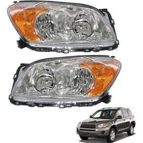 2-Pack Headlight Assembly Headlamps Halogen Headlights Clear Lens Left Right Side Replacement for RAV 4 2009 2010 2011 2012