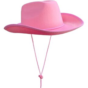 MEMOVAN Pink Cowgirl Hat for Women Girls Western Cowboy Cowgirls Hats Felt Cowboy Hat Retro Wide Brim Western Hat for Disco Cowgirl Cosplay Bachelorette