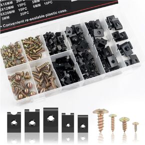170PCS U Clips and Screws Assortment Kit,Car Fastener Box Set with UClips & Self Tapping Screws,Universal Car Clips Fasteners Car Parts for Dash Door Splash Shield Bumper