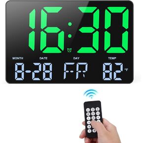 ORIA Digital Wall Clock with Remote Control, 11.5" Large Display LED Wall Clock, Calendar Alarm Clock with Date Week Temp Snooze, 4-Level Brightness, for Bedroom Living Room Office Gym