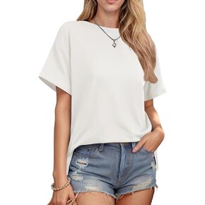 HOTOUCH Womens Oversized T Shirts Crewneck Short Sleeve Workout Blouse Tops Summer Casual Dropped Shoulder Tunic Tee