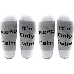 LEVLO Funny Delivery Gift Pregnancy Announcement Socks Keep Calm It's Only Twins Socks Pregnant Mom Gift (2 Pairs/Set - Mid Calf - 1)