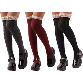 Sacina Set of 3 Pairs of Knee High Socks, Over the knee socks for Women, Tall Boot socks