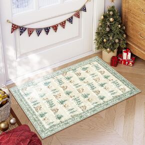 LEEVAN Christmas Door Mat Outdoor Entrance, Red Front Doormats Christmas Porch Rug, 2x3 Outside Layered Mats Washable Bathroom Rug Non Slip, Kitchen Sink Rug Porch/Back Door, Winter Front Door Mat