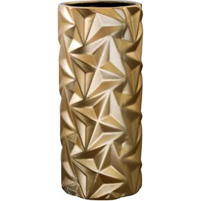 Royal Imports Flower Glass Ceramic Vase Decorative Centerpiece for Home or Wedding, Geometric Cylinder Shape, 4.75"x10.75", Gold
