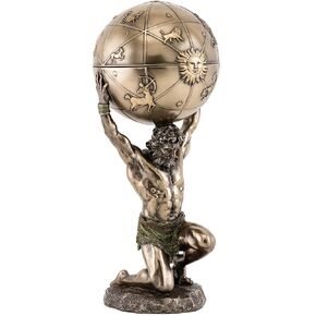 Top Collection Greek God Atlas Statue with Globe Container- Roman God of Heaven and Astronomy Sculpture in Premium Cold Cast Bronze- 12.25-Inch Office Desktop Figurine with Hidden Compartment