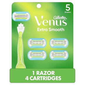 Gillette Venus Platinum Extra Smooth Razors for Women, 1 Venus Razor, 4 Razor Blade Refills, Metal Handle with Anti-Slip Grip