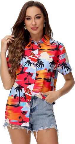 Blueleaf Hawaiian Shirts for Women Short Sleeve Button Down Shirts Women's Beach Aloha Tropical Floral Shirts in Saudi Arabia