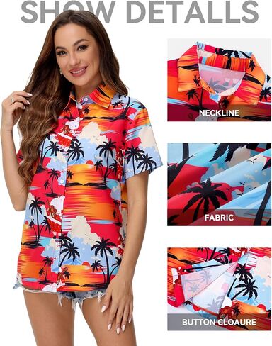 Blueleaf Hawaiian Shirts for Women Short Sleeve Button Down Shirts Women's Beach Aloha Tropical Floral Shirts in Saudi Arabia