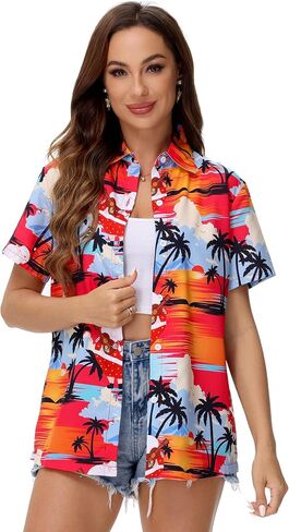 Blueleaf Hawaiian Shirts for Women Short Sleeve Button Down Shirts Women's Beach Aloha Tropical Floral Shirts in Saudi Arabia