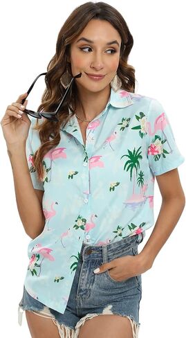 Blueleaf Hawaiian Shirts for Women Short Sleeve Button Down Shirts Women's Beach Aloha Tropical Floral Shirts in Saudi Arabia