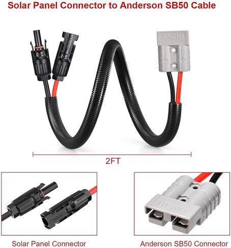 موصل لوحة طاقة شمسية 10AWG إلى كابل موصل الطاقة الشمسية Anderson 50A/600V لمولد الطاقة الشمسية طقم شاحن بطارية (2FT) in Kuwait