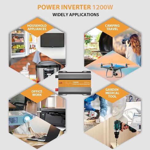 DongJin 1200W Power Inverter Pure Sine Wave Inverter DC 12V to AC 110V 120V Converter for Home RV Camping 1200 Watt Power Inverter for Vehicles Car with LED Display,USB,Type-C,Remote Control,AC Outlet in Saudi Arabia