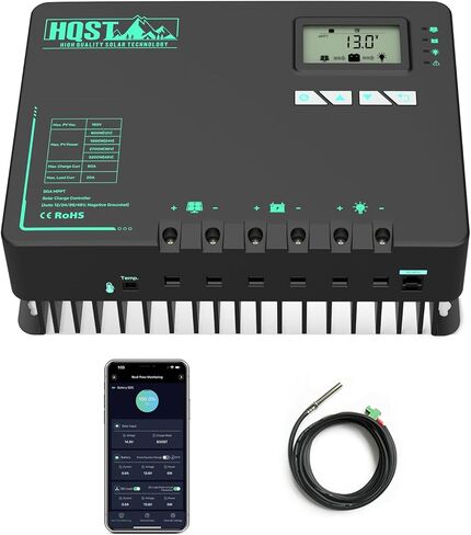 HQST MPPT Solar Charge Controller 40 Amp Negative Grounded Controller with Bluetooth LCD Display, 12V/24V DC Input Solar Panel Regulator for Gel Sealed Flooded and Lithium Battery in Kuwait