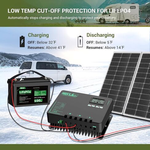 HQST MPPT Solar Charge Controller 40 Amp Negative Grounded Controller with Bluetooth LCD Display, 12V/24V DC Input Solar Panel Regulator for Gel Sealed Flooded and Lithium Battery in Kuwait